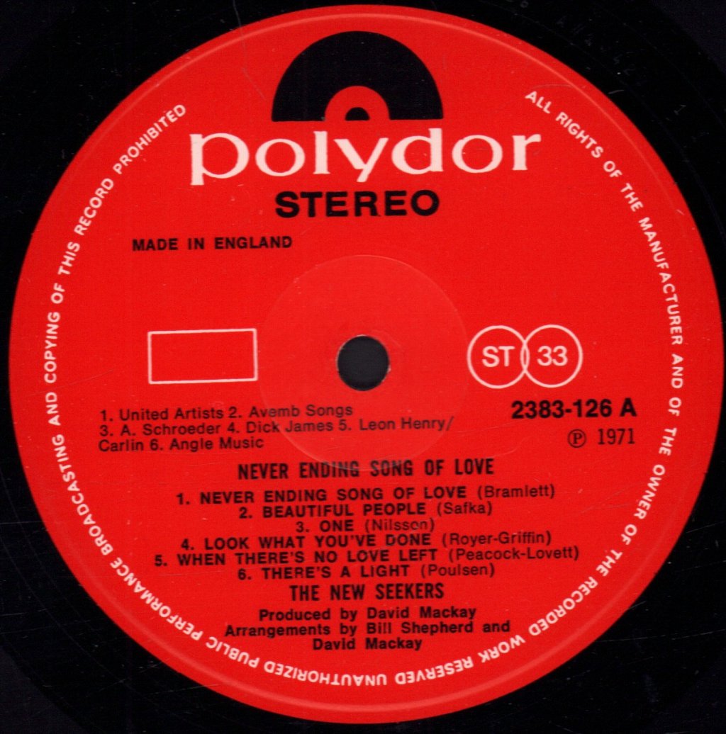 New Seekers - Never Ending Song Of Love - Lp