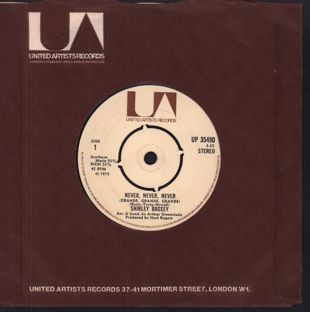 Shirley Bassey - Never Never Never - 7 Inch