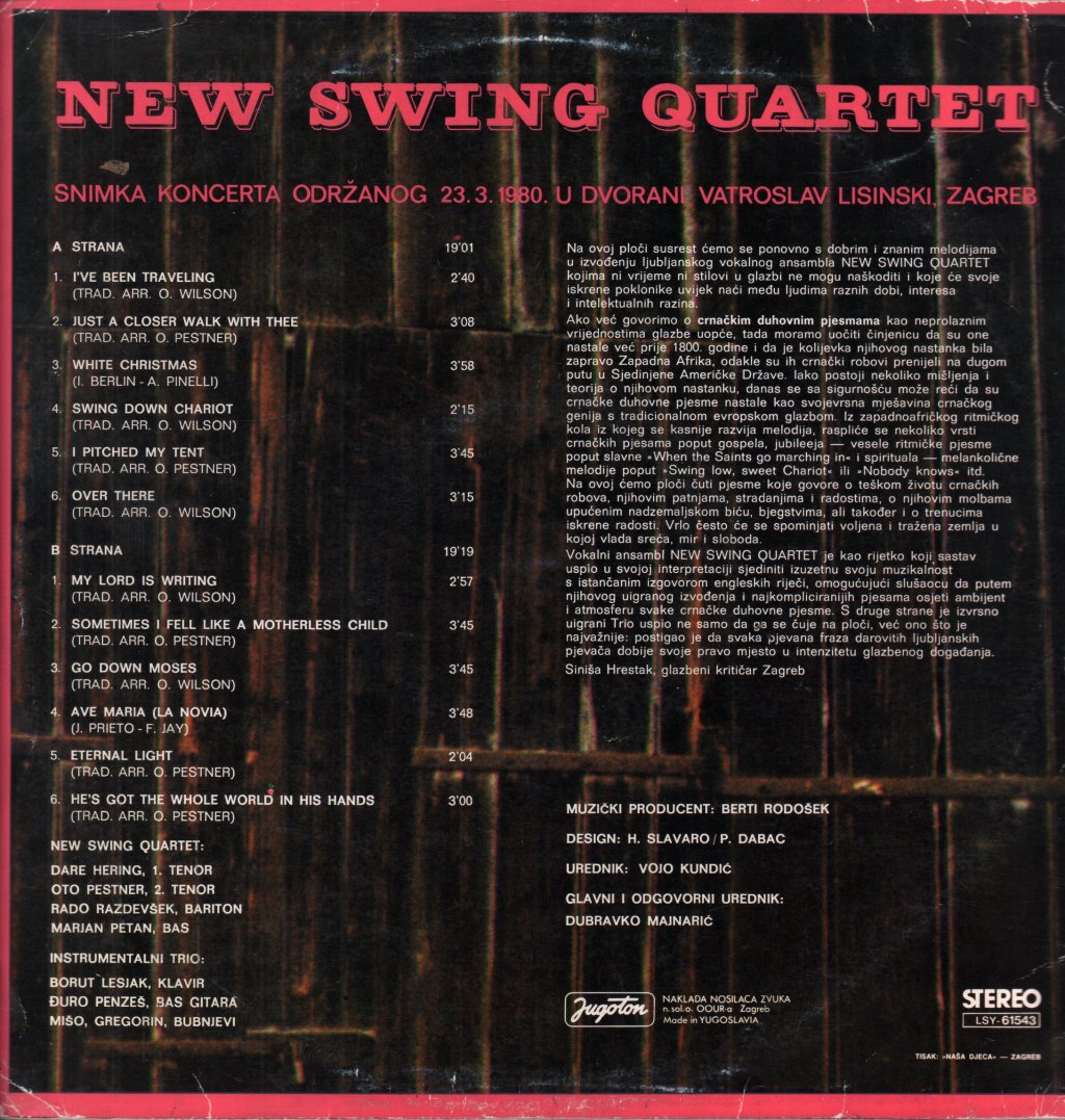 New Swing Quartet - Snimka Koncerta Odrzanog 23. 3. 1980. U Dvorani Vatroslav Lisinski, Zagreb - Lp