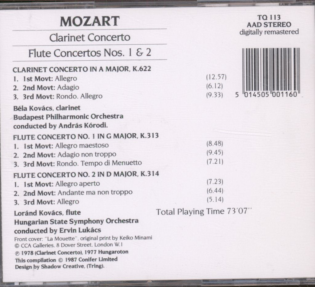 Lorand Kovacs, Hungarian State Symphony Orchestra - Mozart Clarinet Concerto CD - Cd