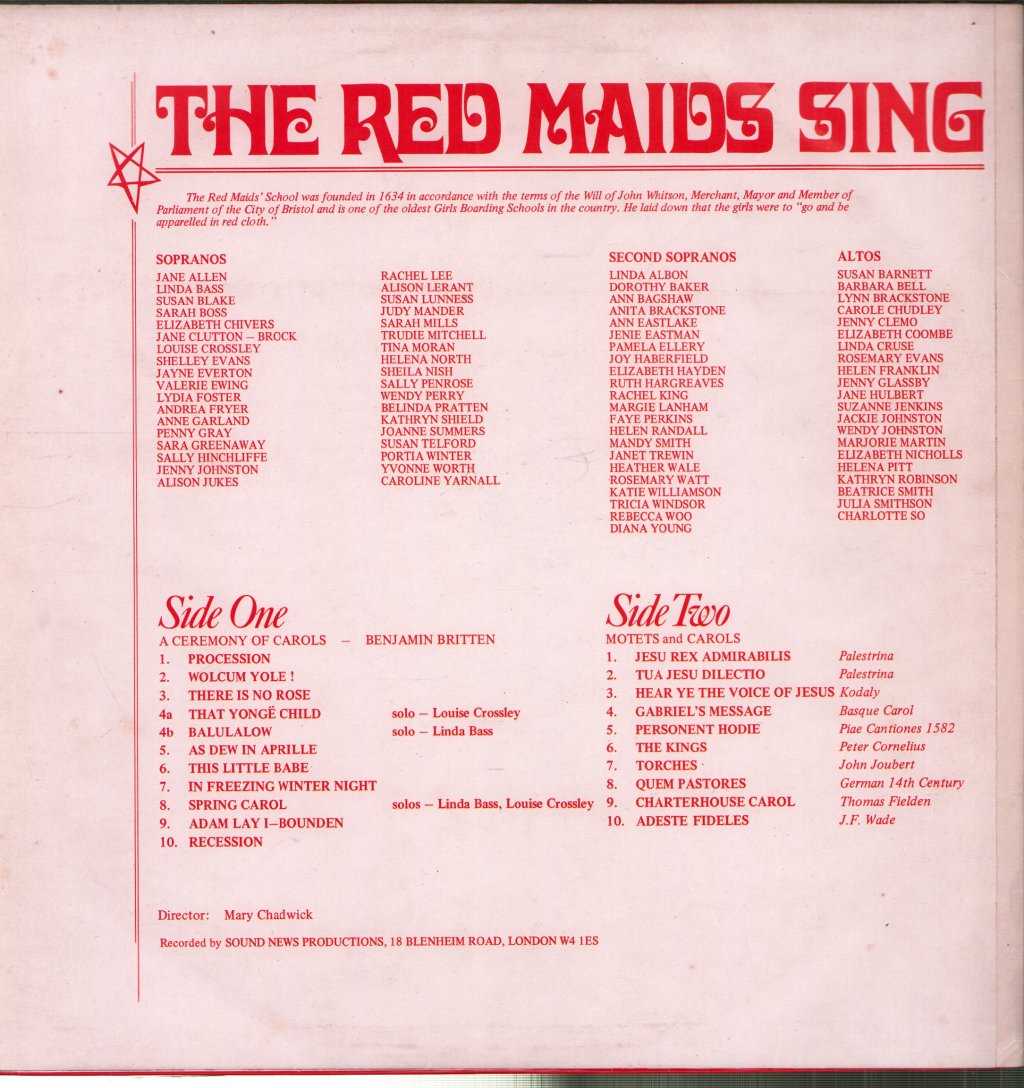 Red Maids' Choir - Red Maids Sing - Lp