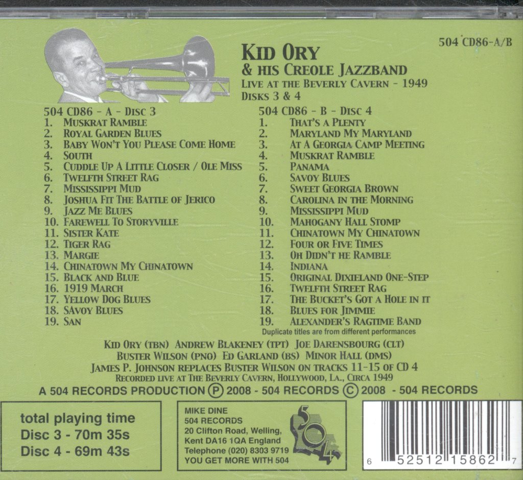 Kid Ory And His Creole Jazz Band - Live At The Beverly Cavern - 1949 Discs 3 & 4 - Double Cd