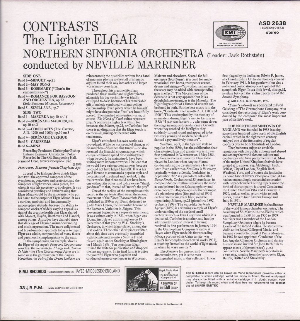 Neville Marriner / Northern Sinfonia Orchestra - Contrasts - The Lighter Elgar - Lp