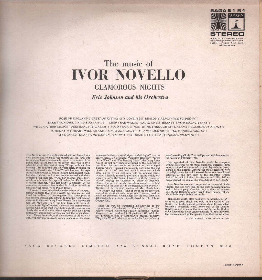 Eric Johnson And His Orchestra - Music Of Ivor Novello - Lp