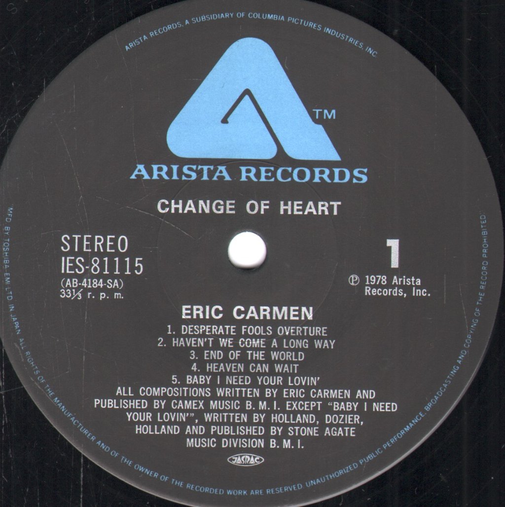 Eric Carmen - Change Of Heart - Lp