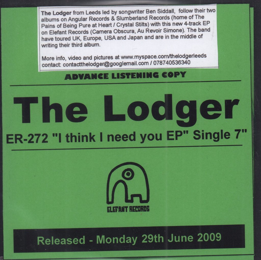 Lodger - I Think I Need You EP - Cdr