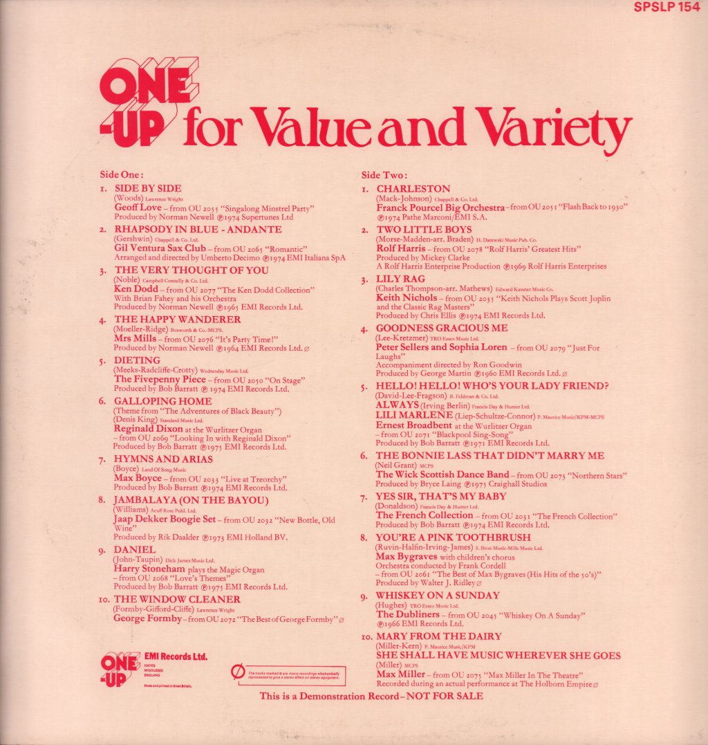 Various Artists - One Up For Value And Variety - Lp