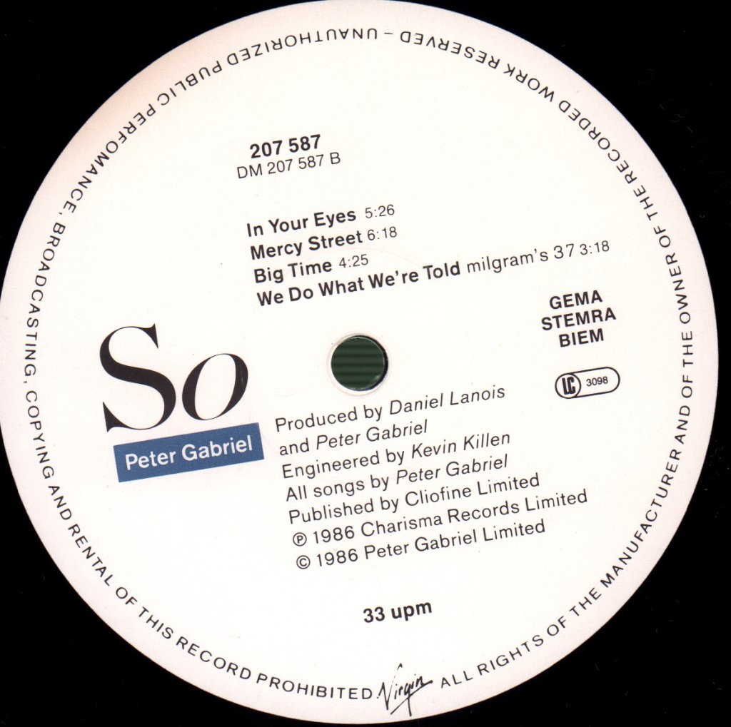 Peter Gabriel - So - Lp