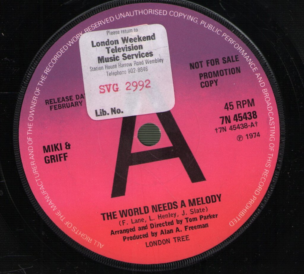 Miki And Griff - World Needs A Melody - 7 Inch