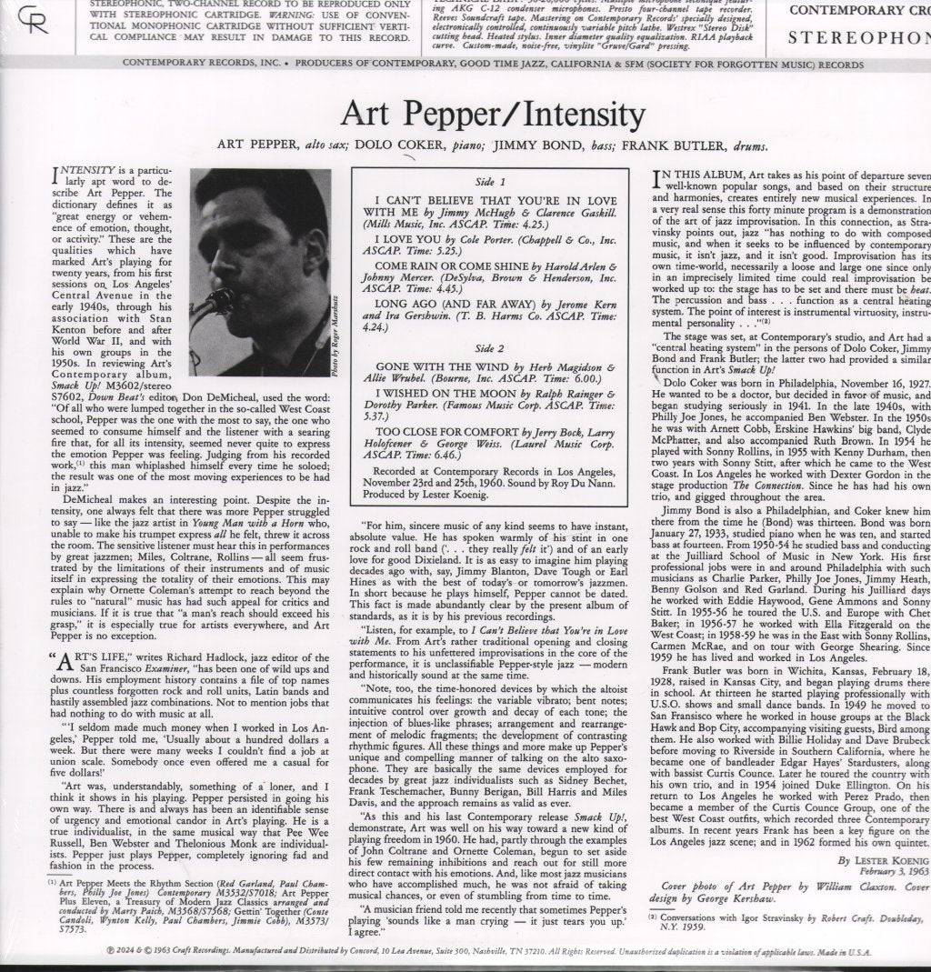 Art Pepper - Intensity - Lp