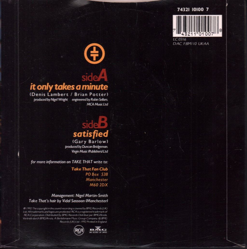 Take That (Boy Band) - It Only Takes A Minute - 7 Inch