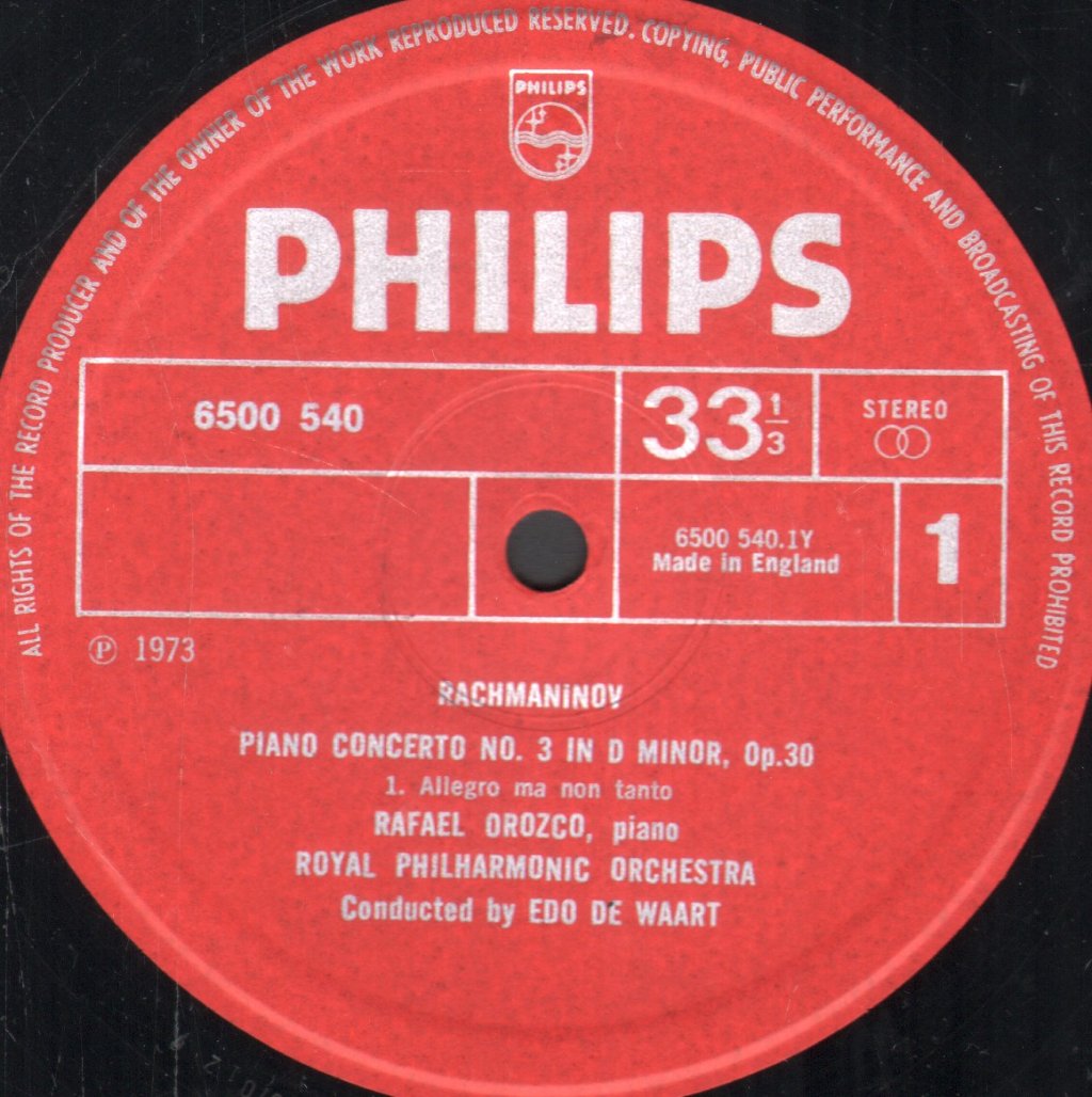 Rafael Orozco / Royal Philharmonic Orchestra / Edo de Waart - Rachmaninoff - Piano Concerto No.3 - Lp