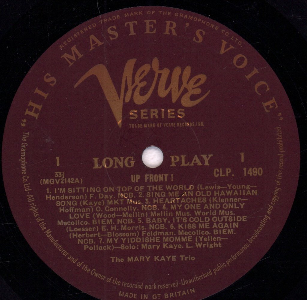 Mary Kaye Trio - Up Front - Lp