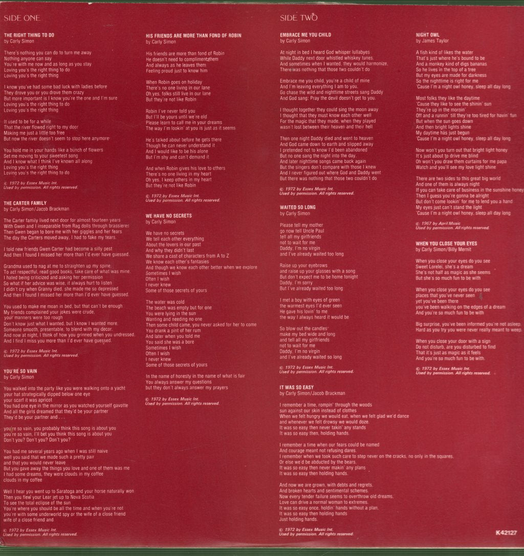 Carly Simon - No Secrets - Lp