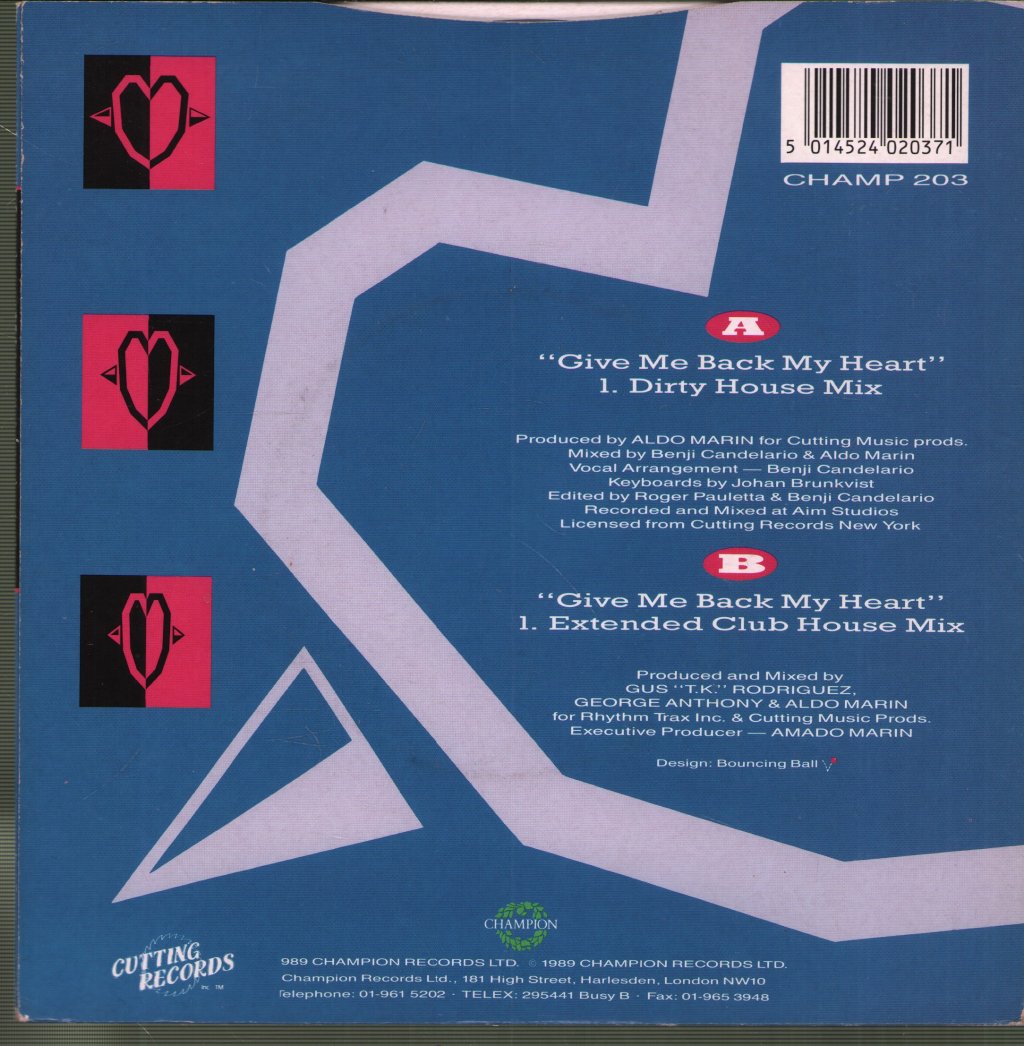 Corina - Give Me Back My Heart - 7 Inch
