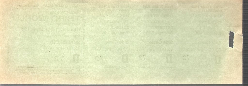 Third World (Reggae) - Free Trade Hall Manchester 1St Oct 1981 - Ticket