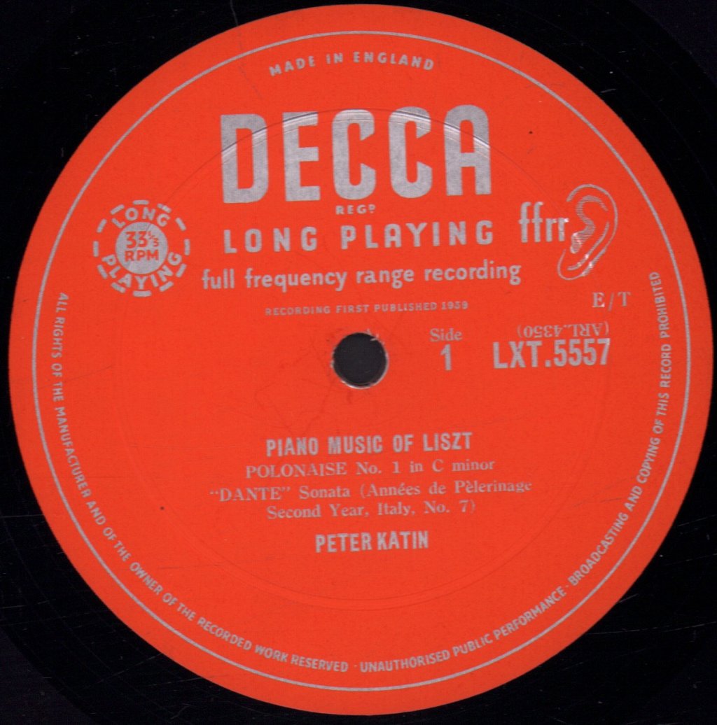 Peter Katin - Liszt Recital - Lp