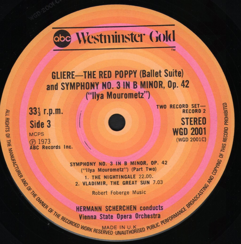 Vienna State Opera Orchestra / Hermann Scherchen - Gliere  - "Ilya Mourometz" Symphony No. 3 In B, Opus 42 / Red Poppy Ballet - Double Lp