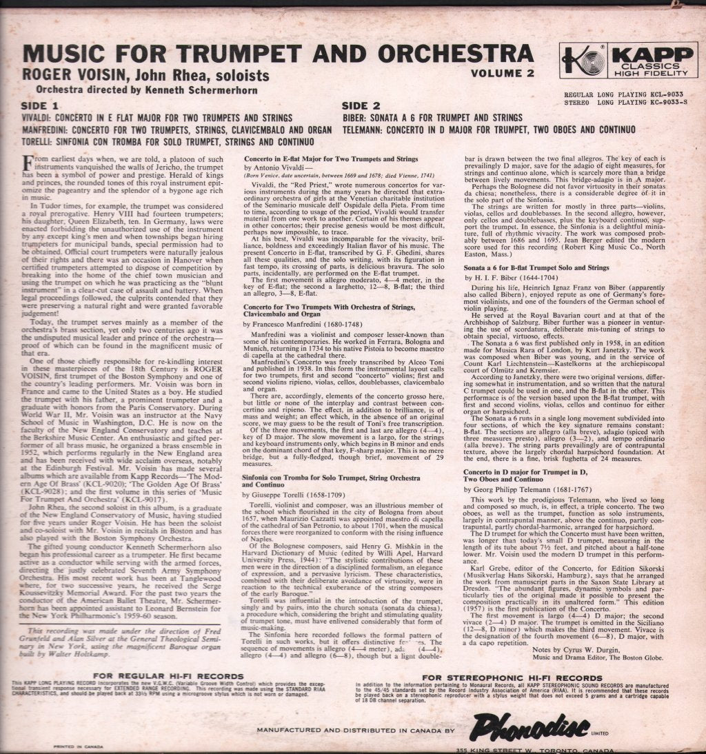 Roger Voisin / John Rhea / Kenneth Schermerhorn - Music For Trumpet & Orchestra Vol. 2 - Lp
