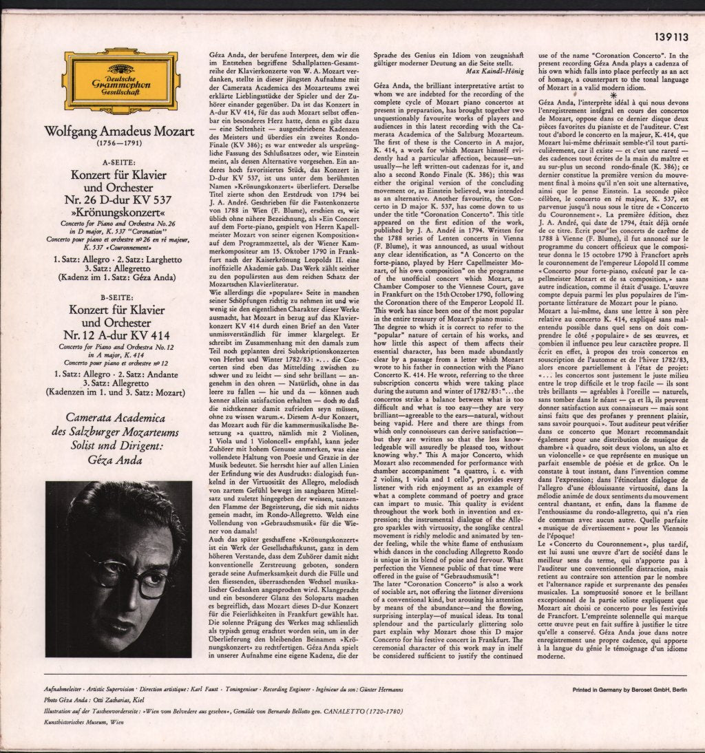 Geza Anda - Mozart - Piano Concertos - Lp