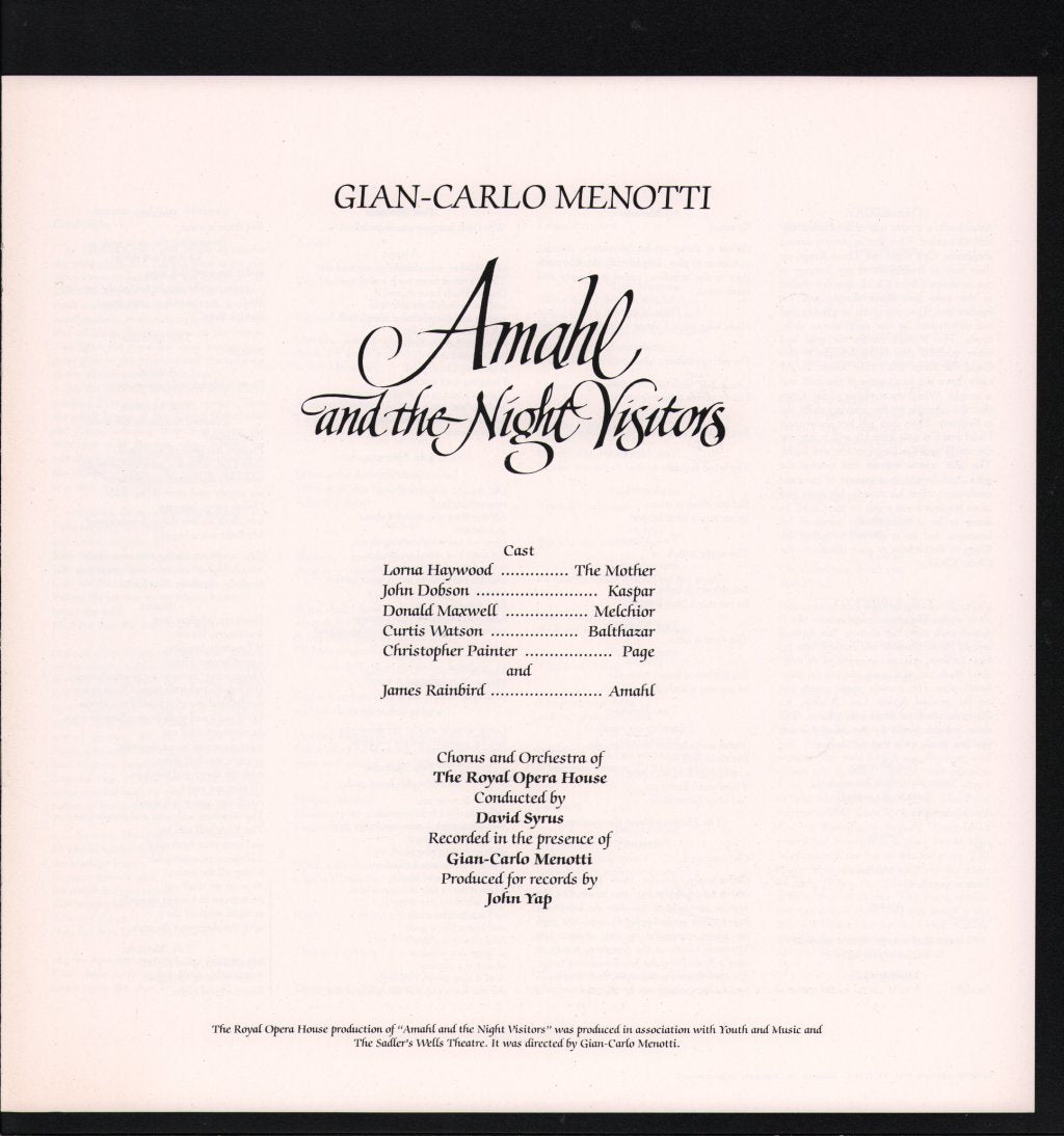 Lorna Haywood / John Dobson / Donald Maxwell / James Rainbird - Gian-Carlo Menotti - Amahl And The Night Visitors - Lp