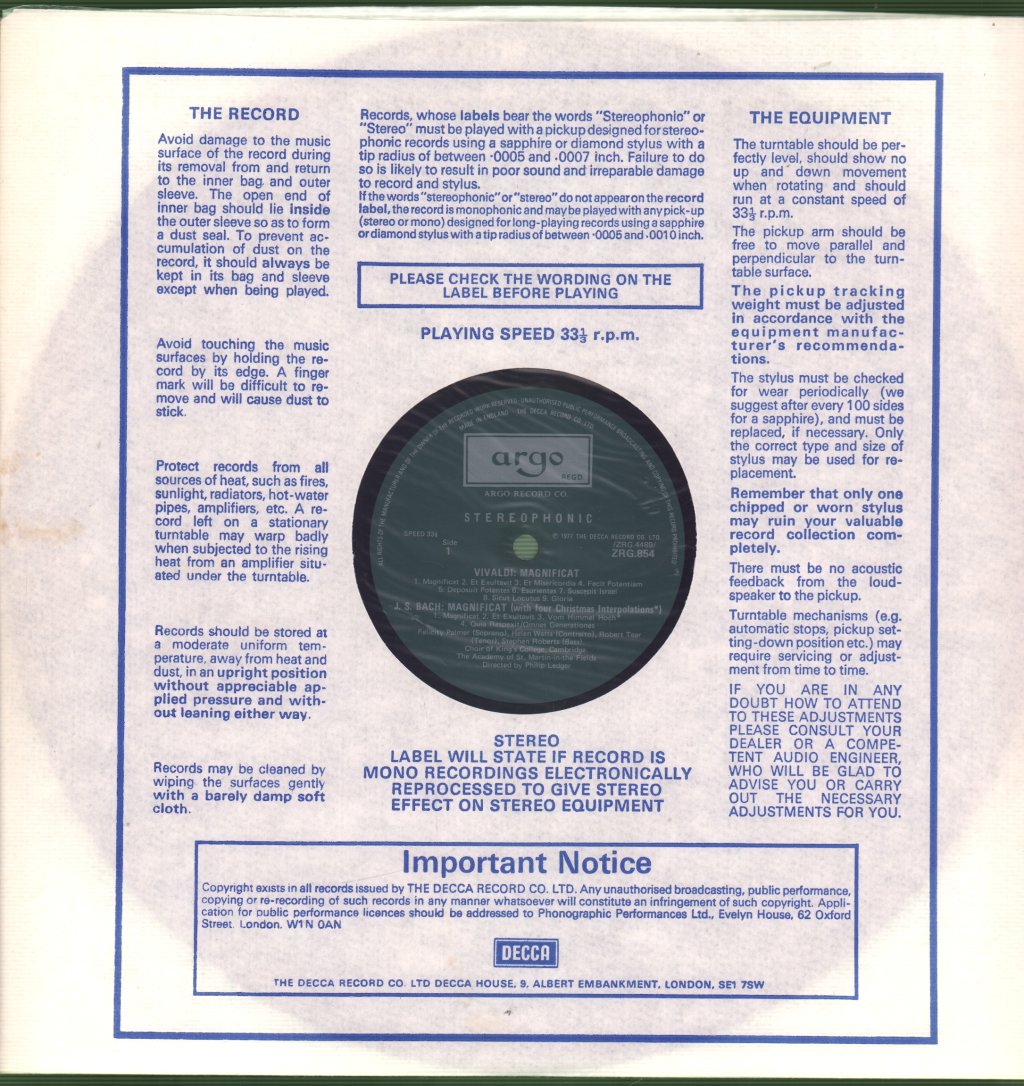 Bach And Vivaldi - Magnificat - Lp