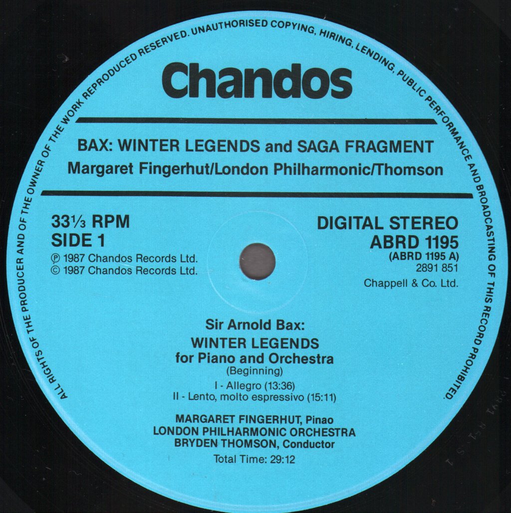 Margaret Fingerhut / London Philharmonic Orchestra / Bryden Thomson - Arnold Bax - Winter Legends / Saga Fragment - Lp