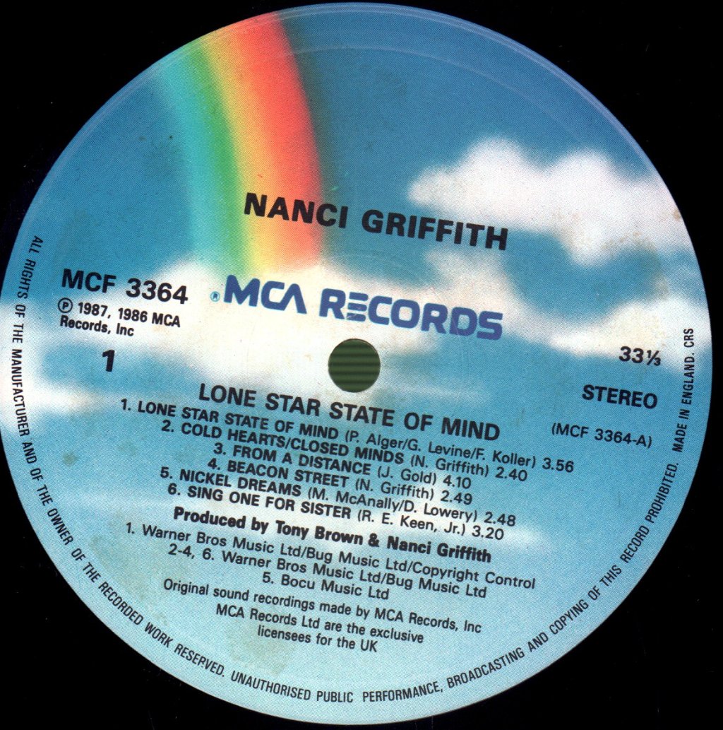Nanci Griffith - Lone Star State Of Mind - Lp