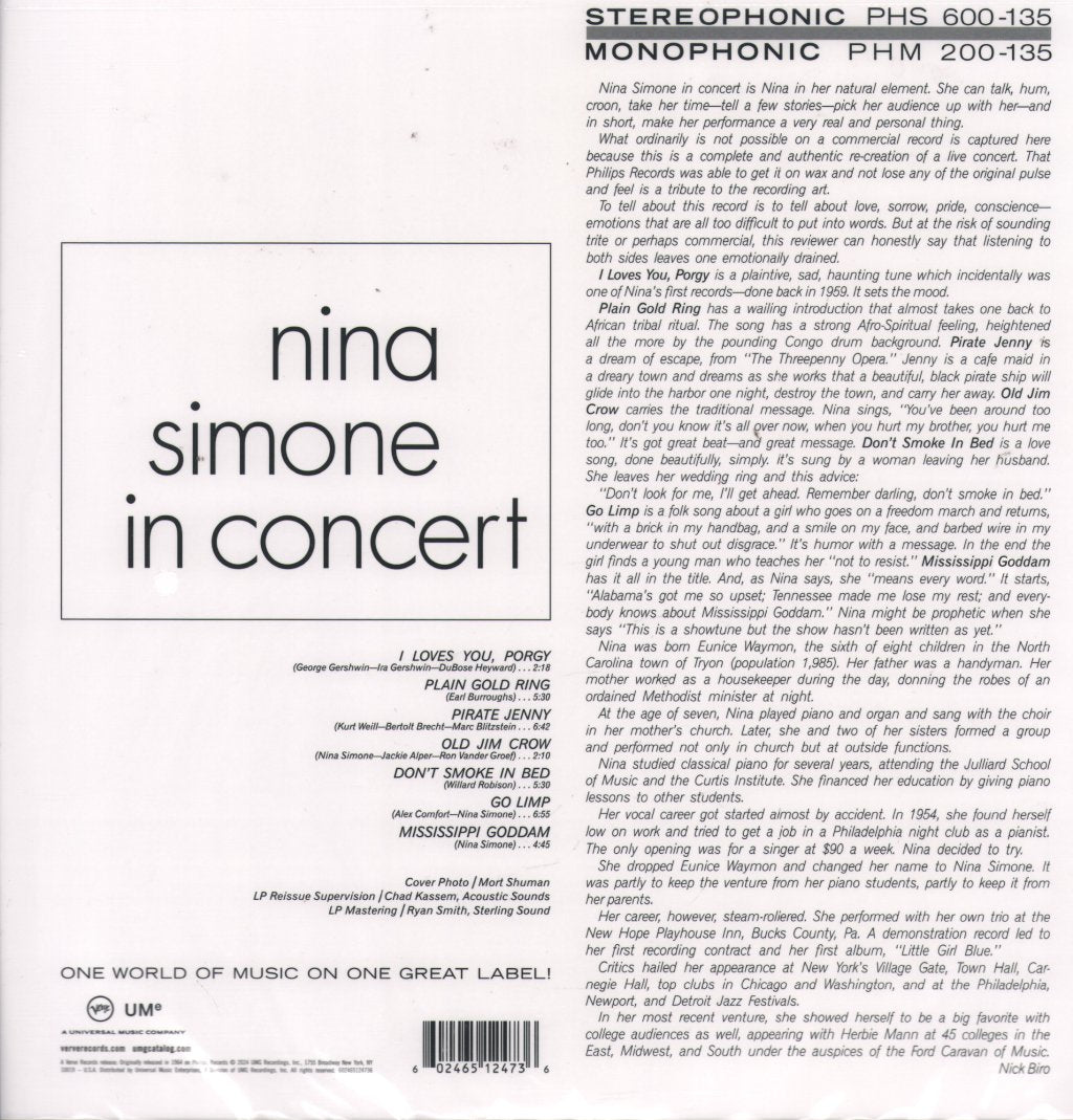 Nina Simone - Nina Simone In Concert - Lp