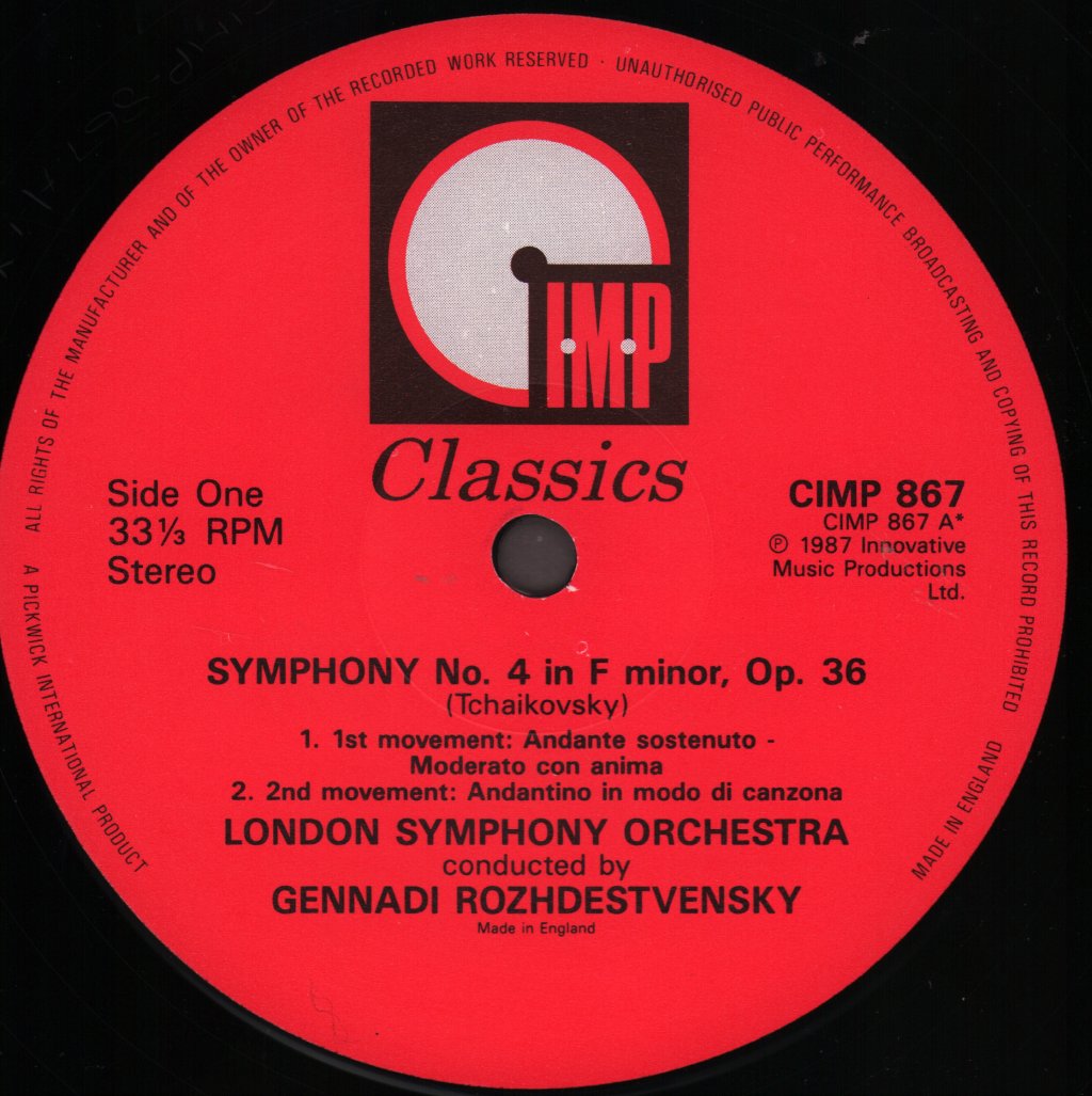Gennadi Rozhdestvensky / London Symphony Orchestra - Tchaikovsky -Symphony No. 4 In F Minor, Op.36 / Marche Slave, Op.31 - Lp