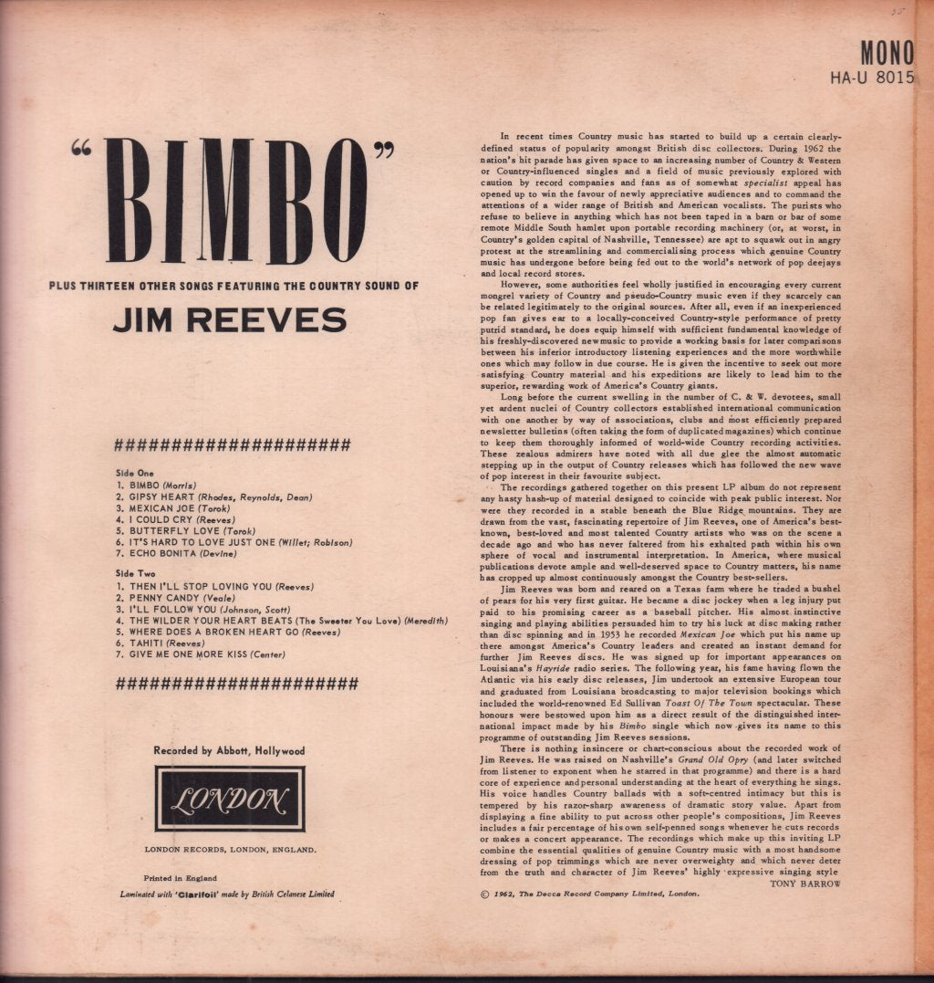 Jim Reeves - Bimbo - Lp