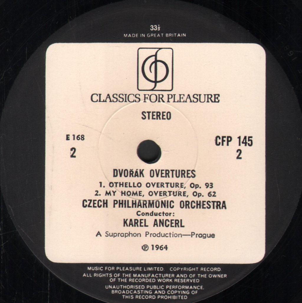 Karel Ancerl / Czech Philharmonic Orchestra - Dvorak Overtures - Othello, My Home, In Nature's Realm, Carnival Overture - Lp
