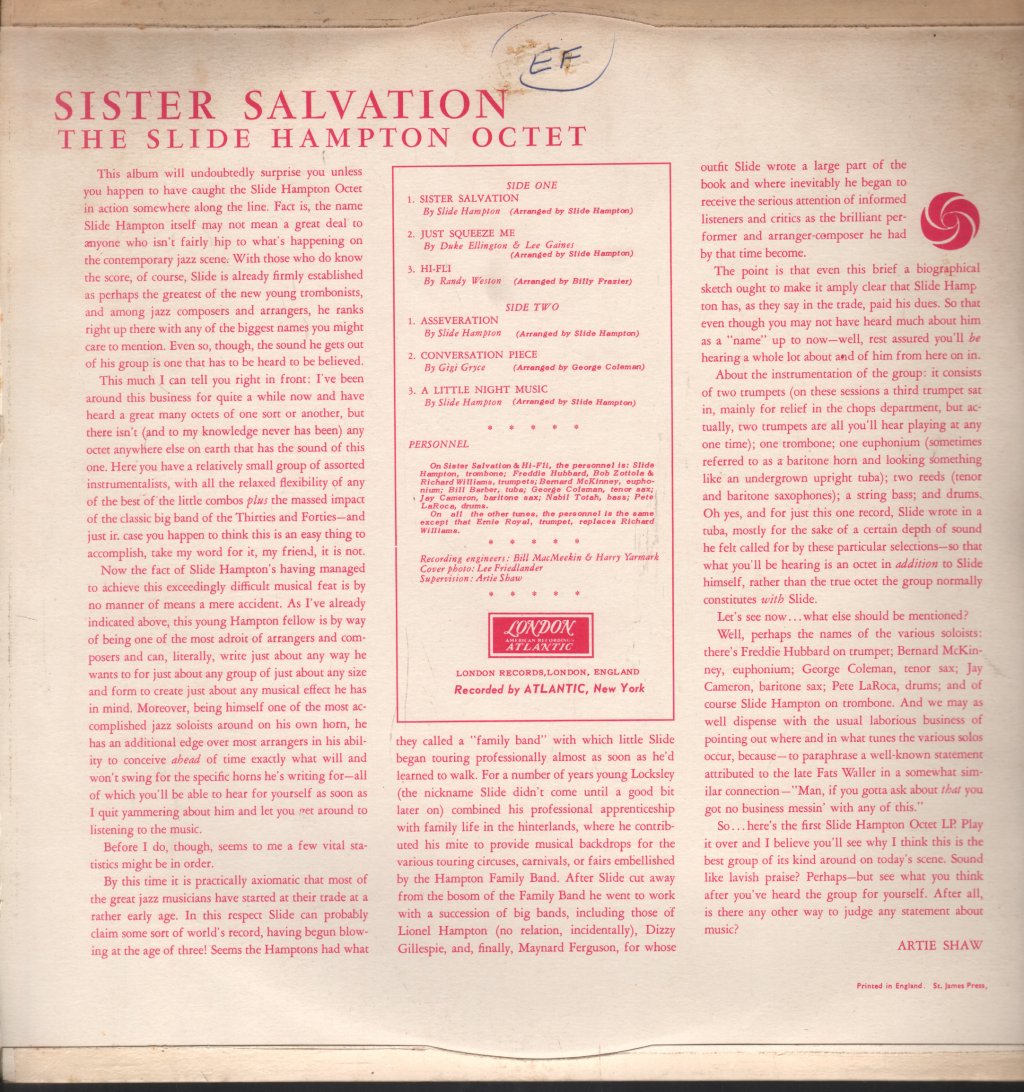 Slide Hampton Octet - Sister Salvation - Lp