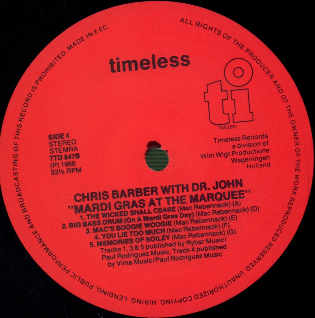 Chris Barber And Dr John - Mardi Gras At The Marquee - Double Lp