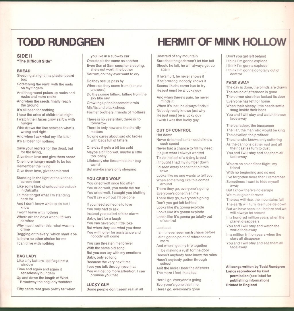 Todd Rundgren - Hermit Of Mink Hollow - Lp