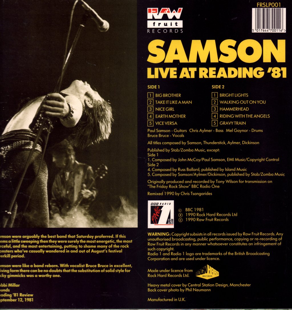 Samson (Nwobhm/Metal Group) - Live At Reading '81 - Lp