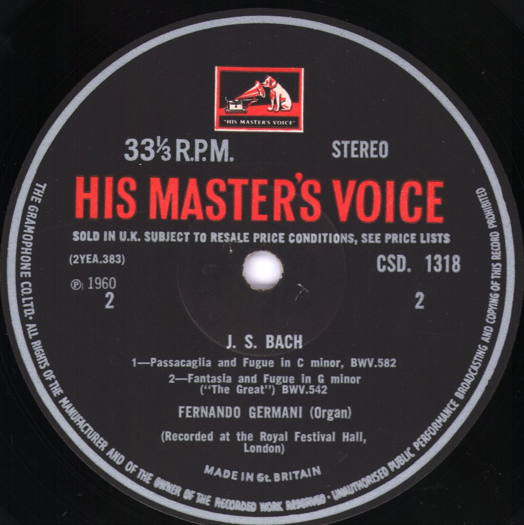 Fernando Germani - Plays Bach At The Royal Festival Hall - Lp