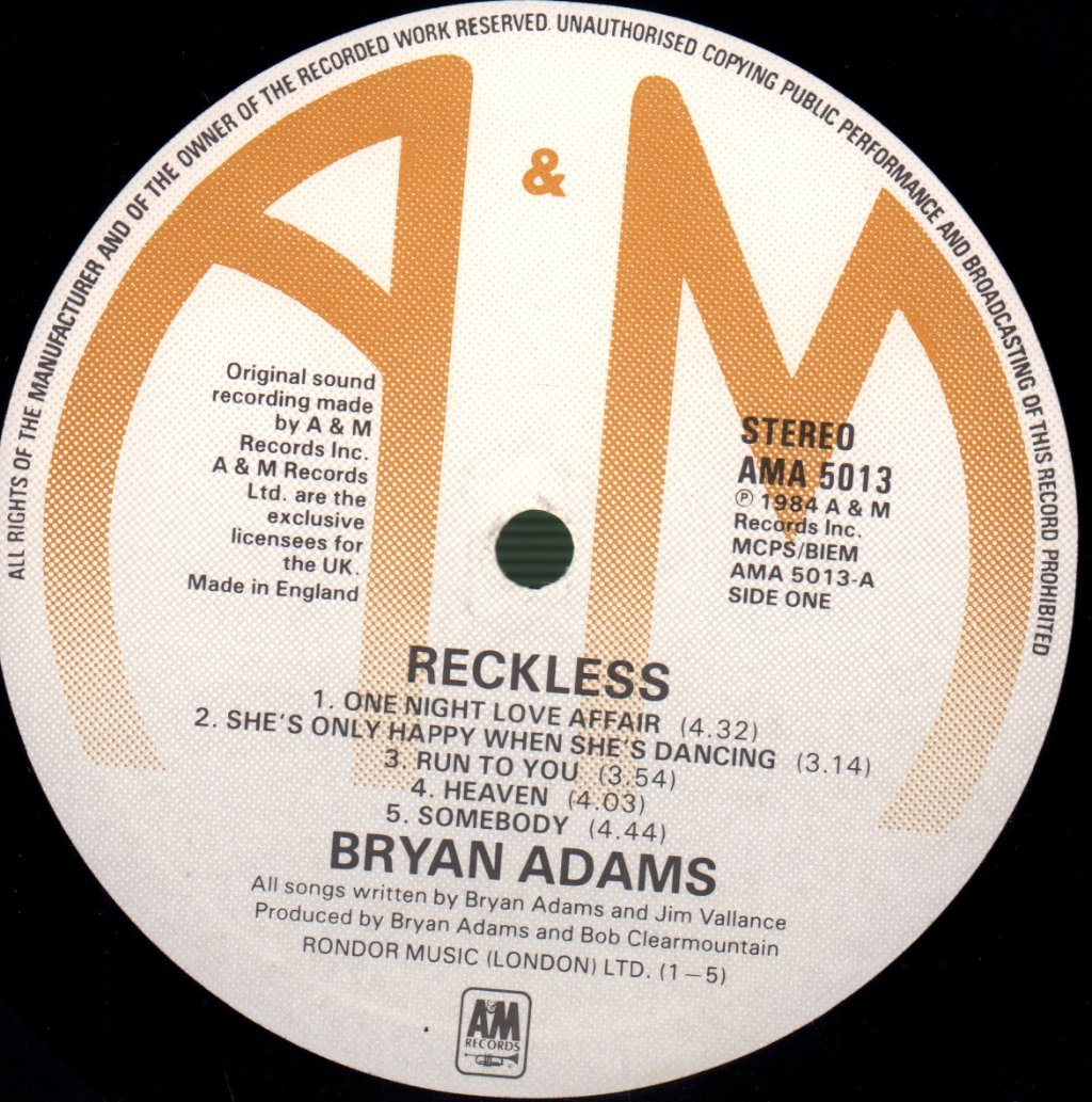 Bryan Adams - Reckless - Lp