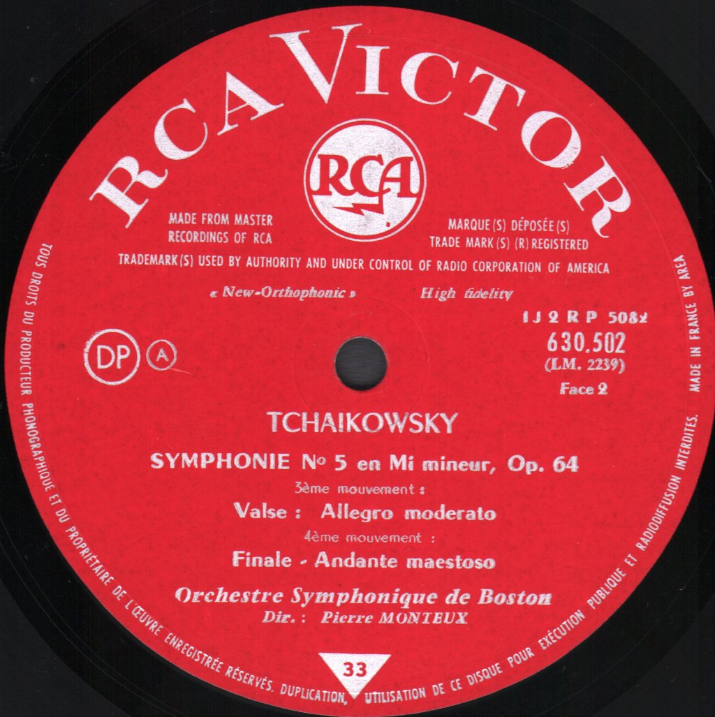 Pierre Monteux / Boston Symphony Orchestra - Tchaikowsky - Symphony No. 5 - Lp