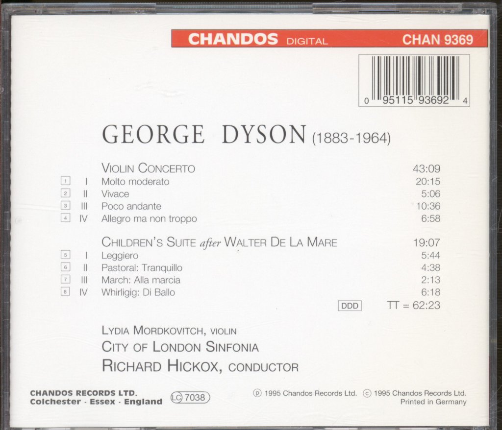 City Of London Sinfonia, Richard Hickox - Dyson - Violin Concerto / Children’s Suite After Walter De La Mare - Cd