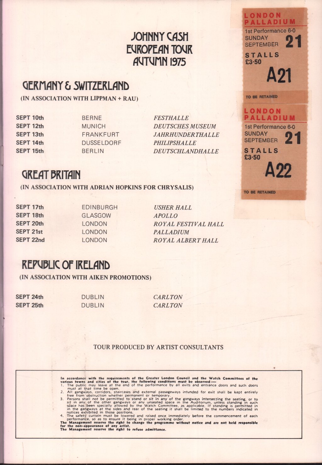 Johnny Cash - european tour autumn 1975 - Tour Programme