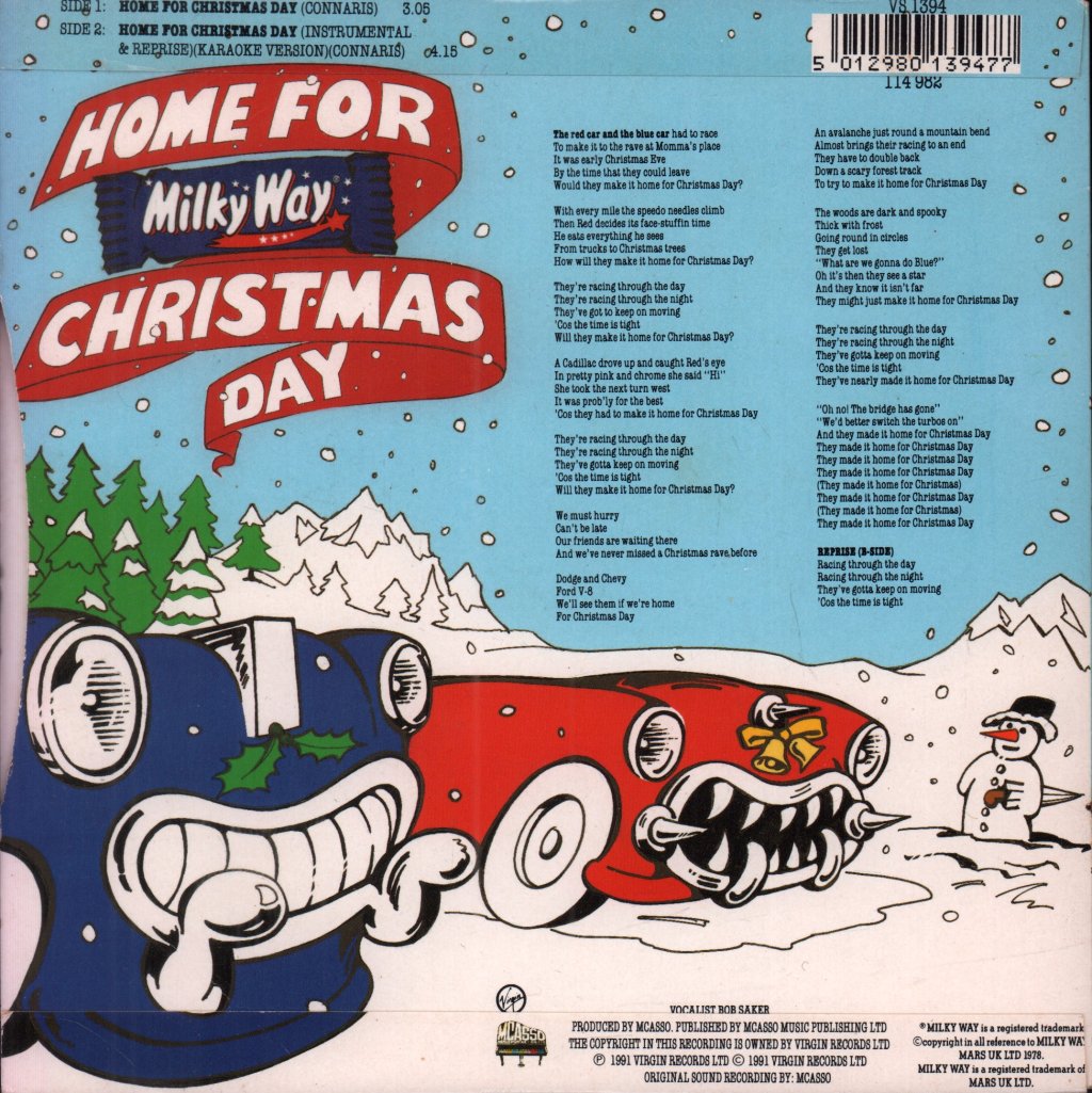 Red Car And The Blue Car - Home For Christmas Day - 7 Inch