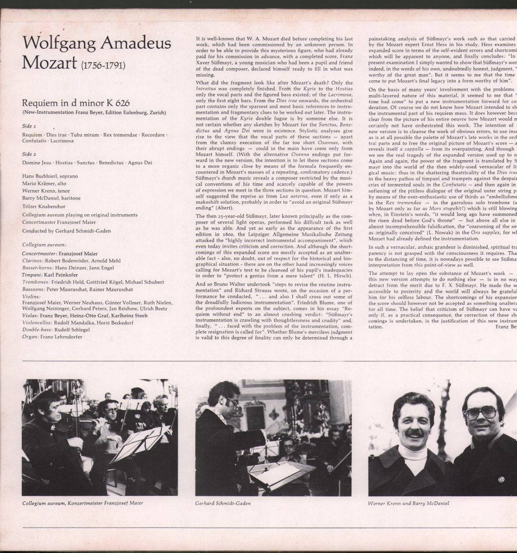 Collegium Aureum / Gerhard Schmidt-Gaden / Hans Buchhierl / Mario Kramer / Werner Krenn - Mozart - Requiem - Lp