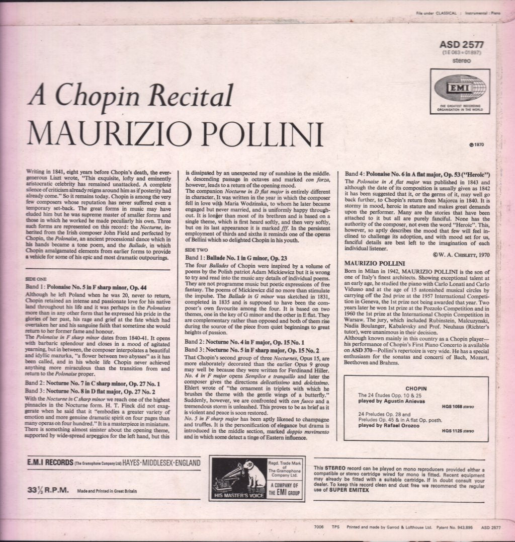 Maurizio Pollini - A Chopin Recital Two Polonaises - Lp