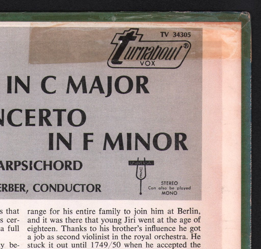 Ernst Wallfisch / Lory Wallfisch / Württemberg Chamber Orchestra, Heilbronn / Jörg Faerber - Music In Prague - Vanhal - Viola Concerto / Benda - Harpsichord Concerto - Lp