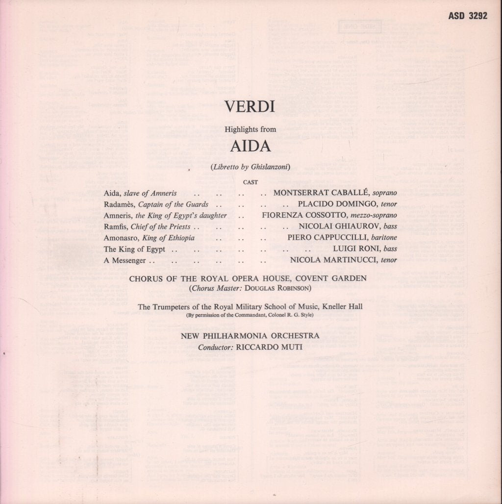 Montserrat Caballe / Placido Domingo / Fiorenza Cossotto / Riccardo Muti - Verdi Aida Highlights - Lp