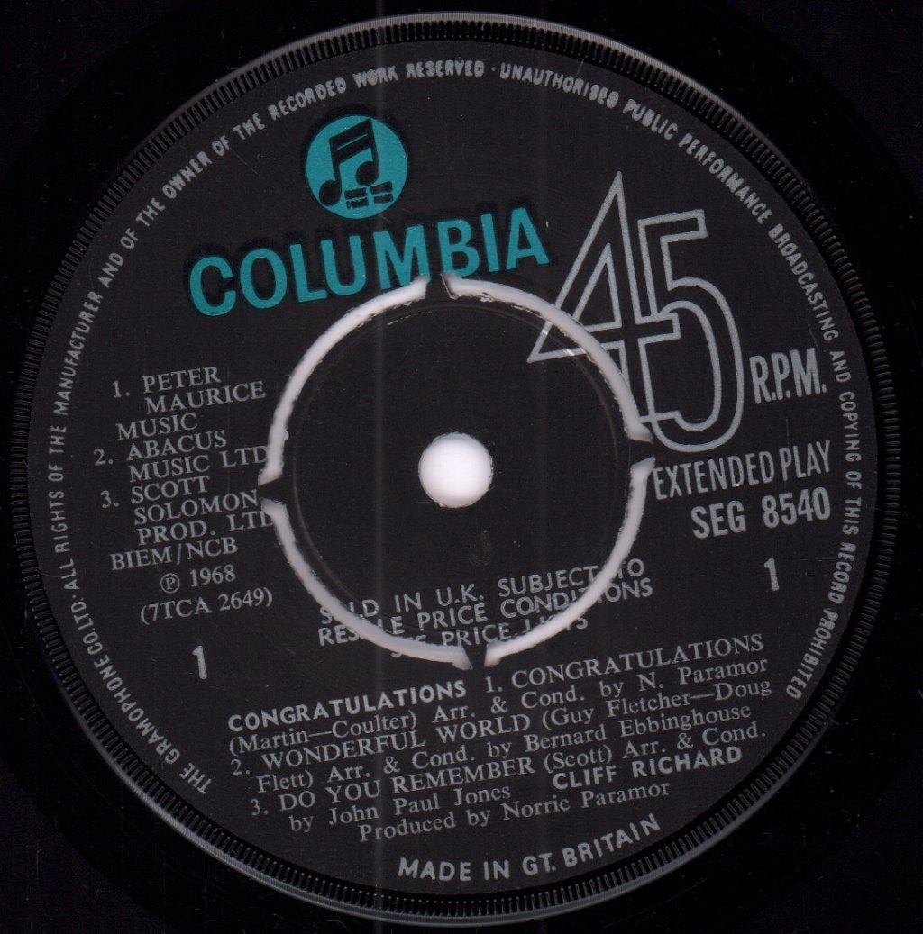Cliff Richard - Congratulations - 7 Inch