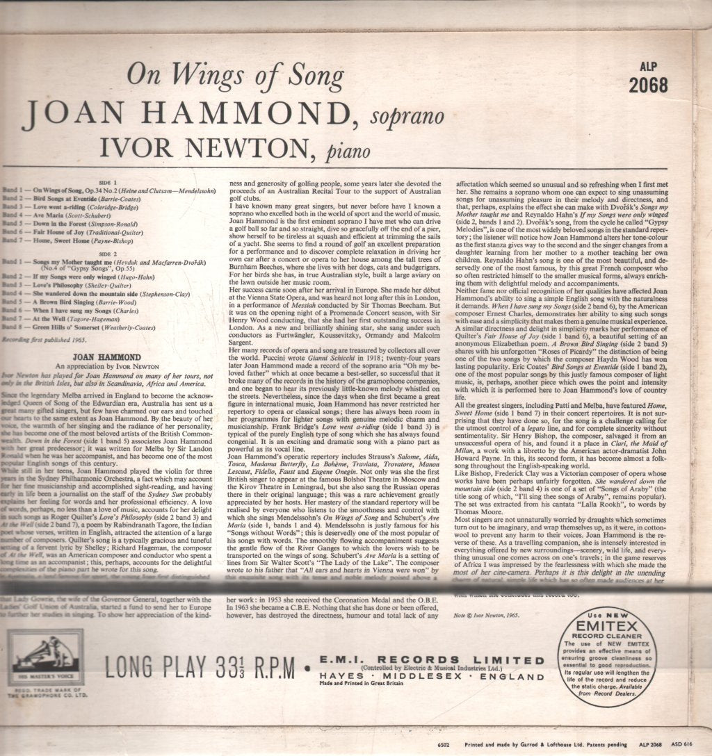 Joan Hammond / Ivor Newton - On Wings Of Song - Lp