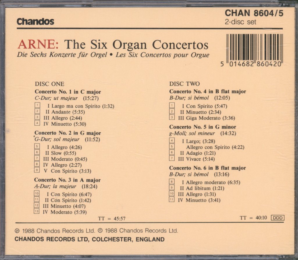 Roger Bevan Williams - Cantilena - Adrian Shepherd - Thomas Arne - Six Organ Concertos - Double Cd