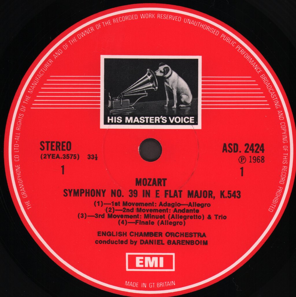 Daniel Barenboim / English Chamber Orchestra - Mozart Symphonies - No. 39 In E Flat, K.543; No. 40 G Minor, K.550 - Lp